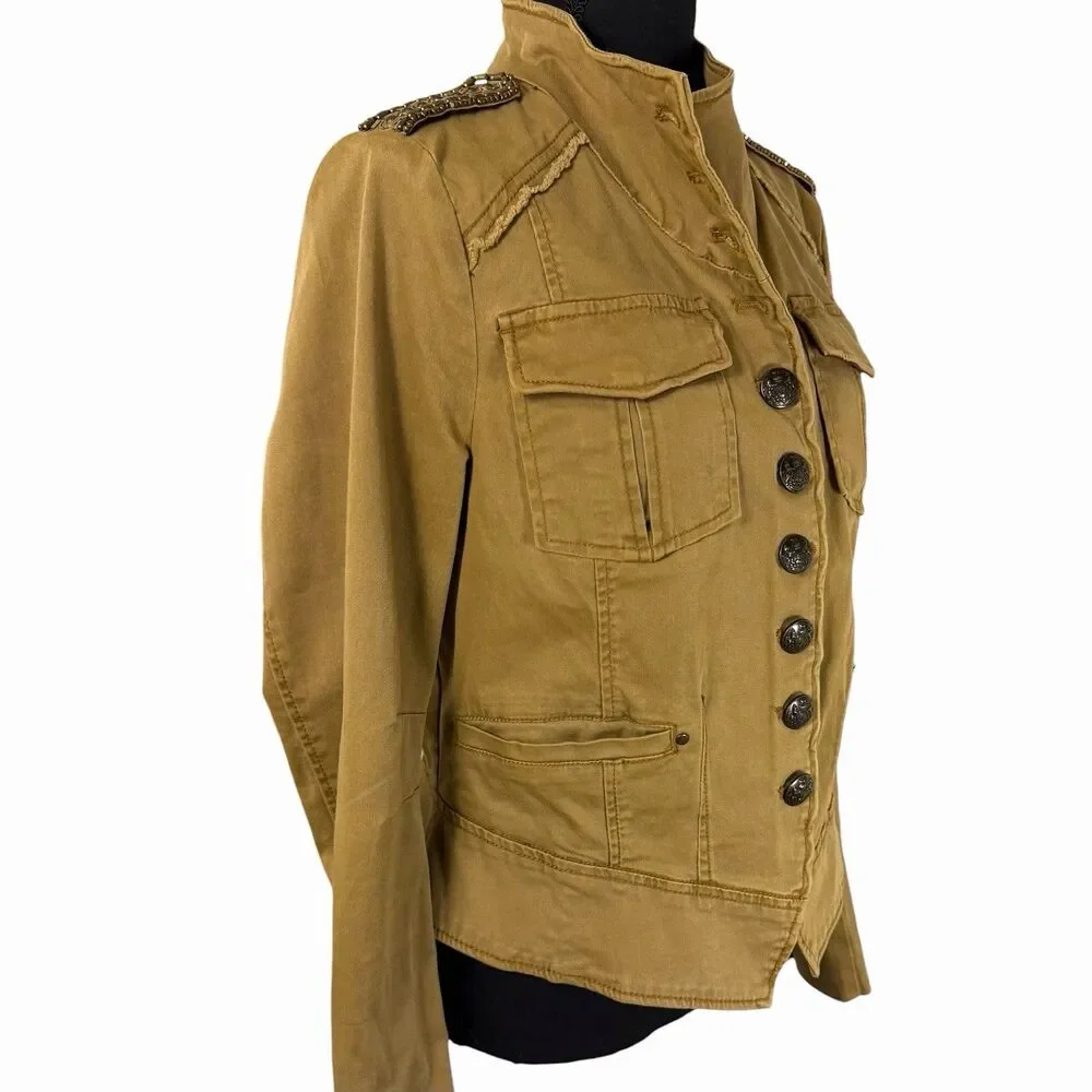 Free People Military Cropped Shrunken Officer Jacket Medium Epaulette Festival